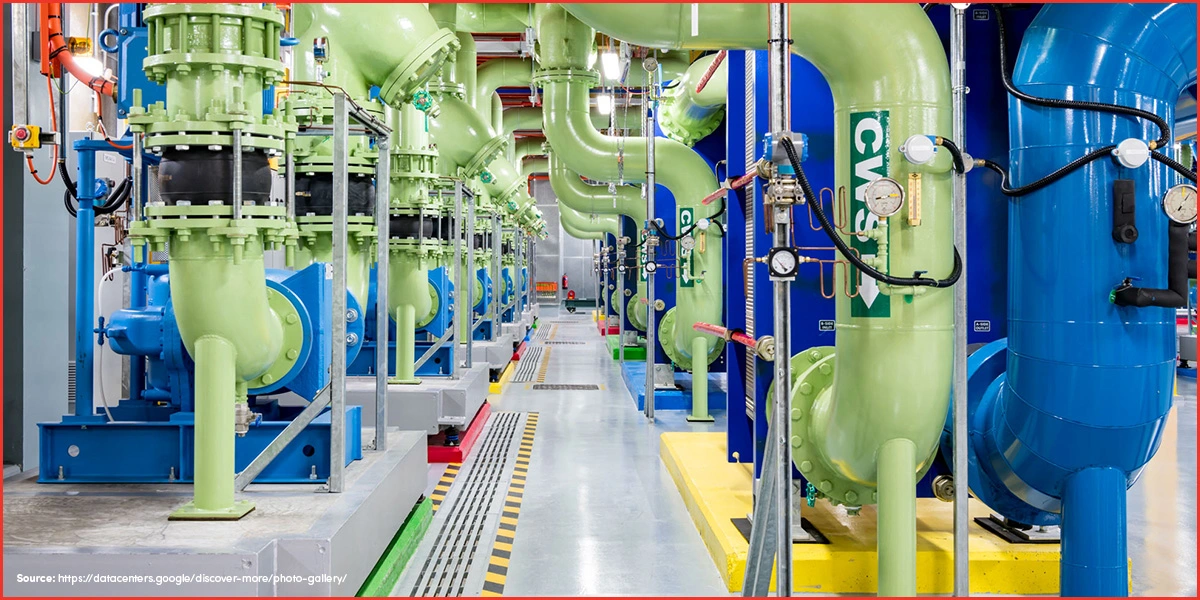 Pipes in a singapore data centre chiller room